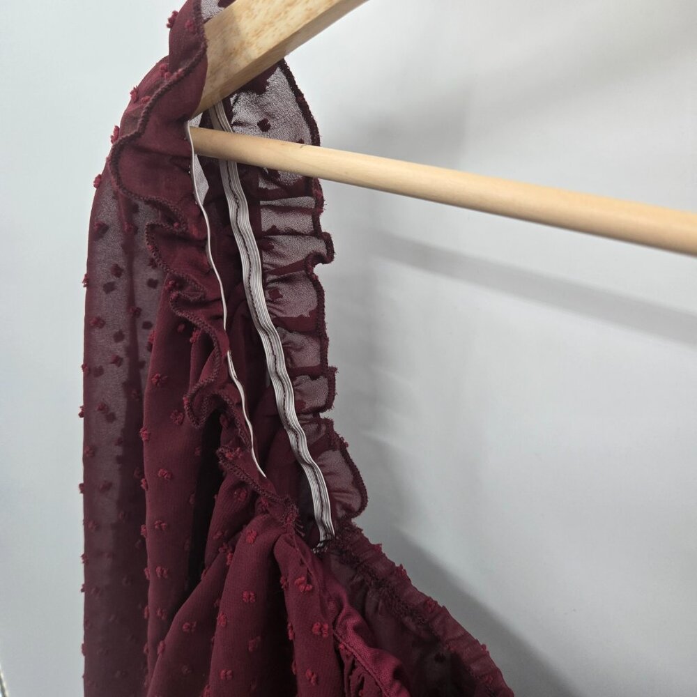 Shein Curve Cropped Burgundy Swiss Dots Blouse 2xl - Picture 14 of 14